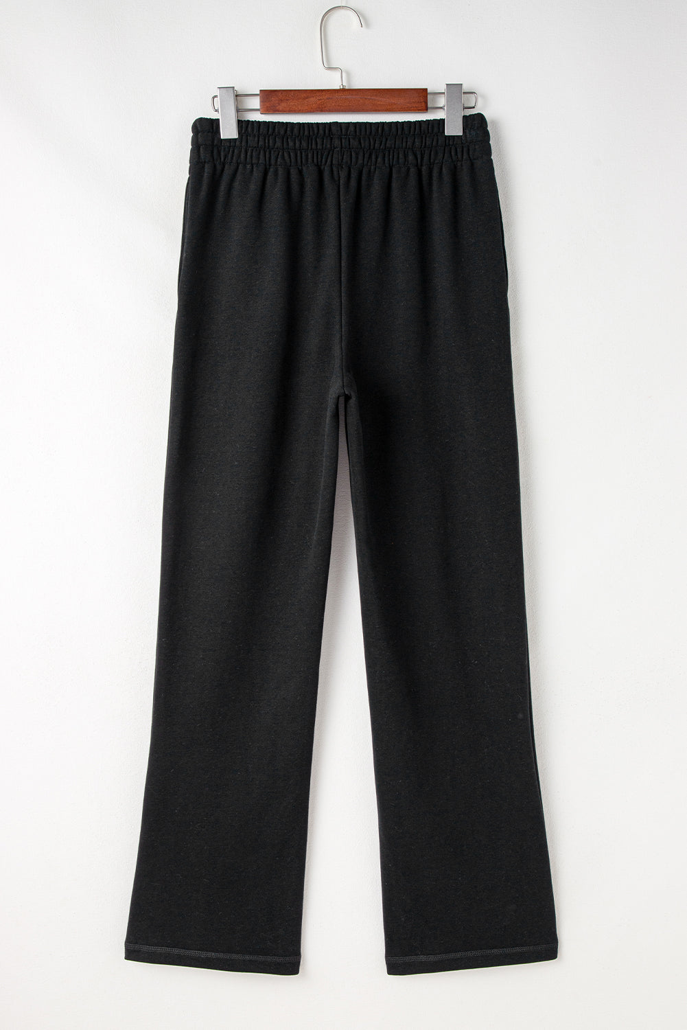Black Solid Color Fleece Lined Drawstring Waist Casual Pants Pants & Culotte JT's Designer Fashion