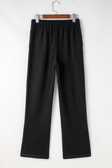 Black Solid Color Fleece Lined Drawstring Waist Casual Pants Pants & Culotte JT's Designer Fashion