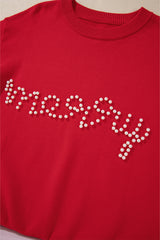 Fiery Red Pearl Beaded Merry Casual Sweater Sweaters JT's Designer Fashion