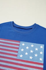 Real Teal American Flag Pattern Crewneck Tee Graphic Tees JT's Designer Fashion