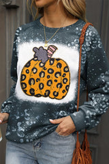 Blue Leopard Pumpkin Ink Plash Printed Halloween Sweatshirt Graphic Sweatshirts JT's Designer Fashion