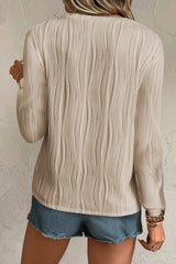 Apricot Textured Wavy Round Neck Long Sleeve Top Long Sleeve Tops JT's Designer Fashion