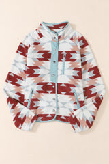 Fiery Red Western Aztec Buttoned Zipper Pockets Fleece Jacket Jackets JT's Designer Fashion