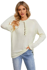 Beige Frill Trim Buttoned Knit Pullover Sweater Sweaters & Cardigans JT's Designer Fashion