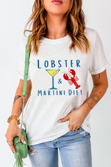 White LOBSTER MARTINI DIET Cocktail & Crawfish Print T Shirt Graphic Tees JT's Designer Fashion