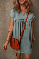 Mist Green Frilled Gathered Seam Round Neck T Shirt Dress T Shirt Dresses JT's Designer Fashion