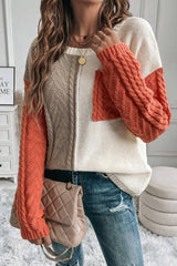 Gold Flame Colorblock Patched Pocket Drop Shoulder Sweater Sweaters JT's Designer Fashion
