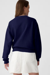 Navy Blue Solid Fleece Lined Drop Shoulder Terry Sweatshirt Sweatshirts & Hoodies JT's Designer Fashion
