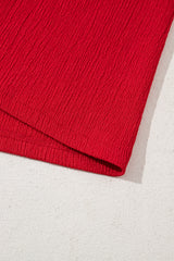 Racing Red Textured Shirred Ruffled Trim Spaghetti Strap Midi Dress Midi Dresses JT's Designer Fashion