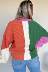 Desert Gold Color Block Textured Knit Drop Shoulder Loose Fit Sweater Sweaters JT's Designer Fashion