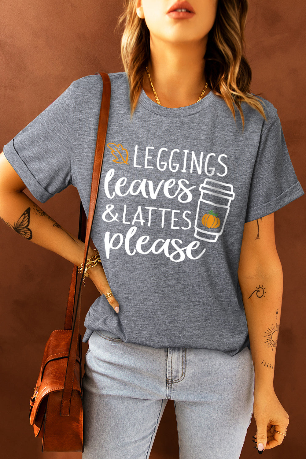 Gray Leggings Leaves and Lattes Please Graphic Tee Graphic Tees JT's Designer Fashion