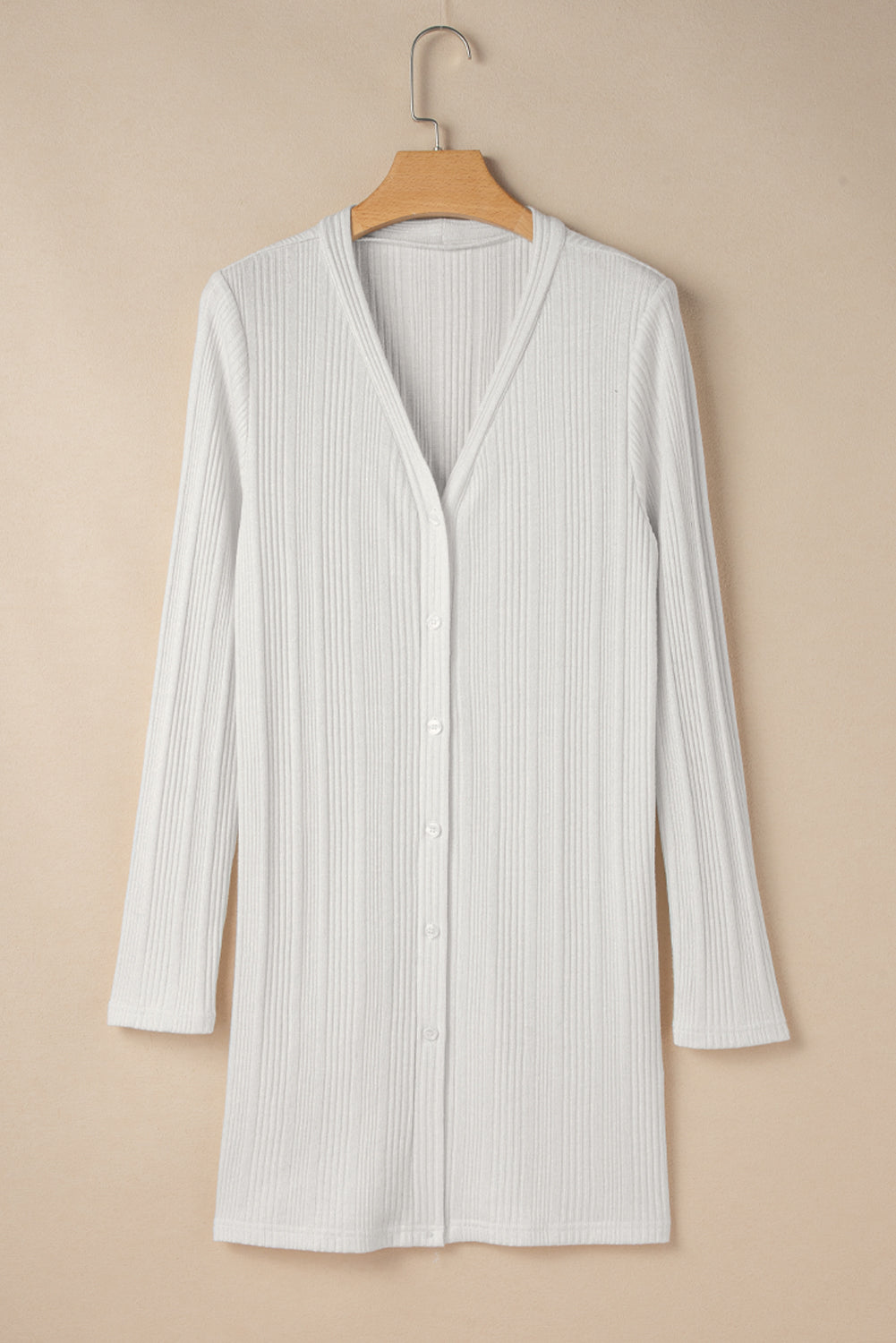 White Solid Color Ribbed Button up Tunic Cardigan Cardigans JT's Designer Fashion