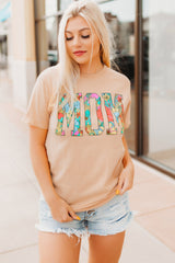 Khaki MOM Floral Letter Print T Shirt Graphic Tees JT's Designer Fashion