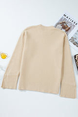 Parchment Solid Textured Knit Split Cuff Drop Shoulder Loose Sweater Sweaters JT's Designer Fashion