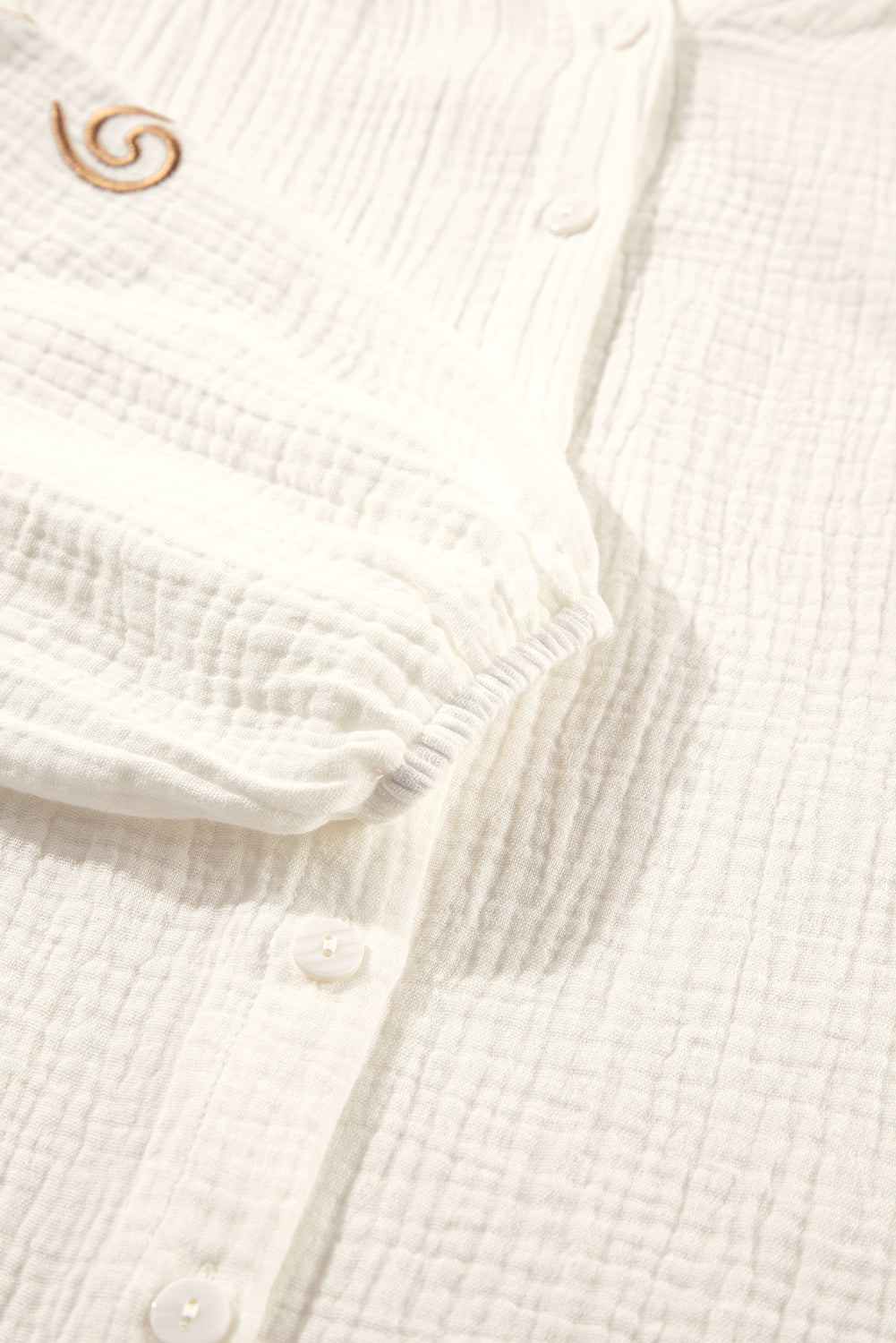 White Embroidered Textured Buttoned Crew Neck Shirt Blouses & Shirts JT's Designer Fashion