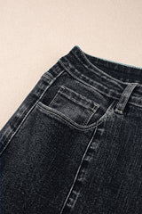 Black Plain Seam Detail Flared Bottom Ankle Length Jeans Jeans JT's Designer Fashion