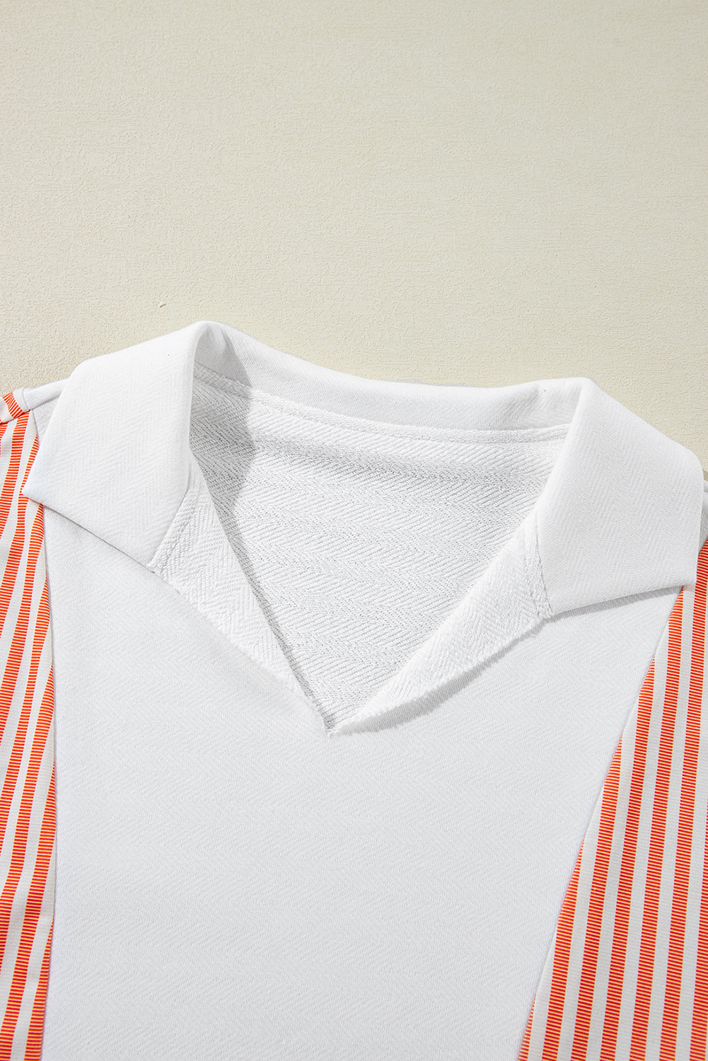White Striped Color Block Collared V Neck Oversized Sweatshirt Sweatshirts & Hoodies JT's Designer Fashion