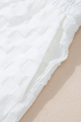 White Textured Split Neck Top and Drawstring Shorts Set Short Sets JT's Designer Fashion