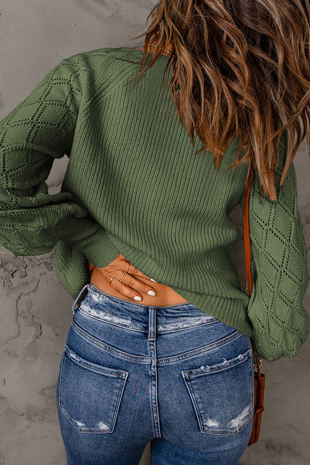 Green Bishop Sleeve Button V Neck Cardigan Sweater Cardigans JT's Designer Fashion