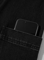 Black Side Pockets Lapel Collar Denim Jacket Denim Jackets JT's Designer Fashion