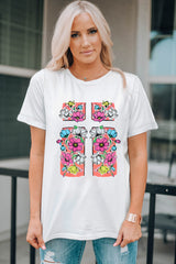 White Floral Crossed Graphic Easter Round Neck T Shirt Graphic Tees JT's Designer Fashion