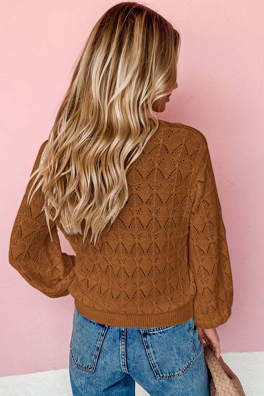 Brown Lightweight Buttoned Front Crochet Cardigan Cardigans JT's Designer Fashion