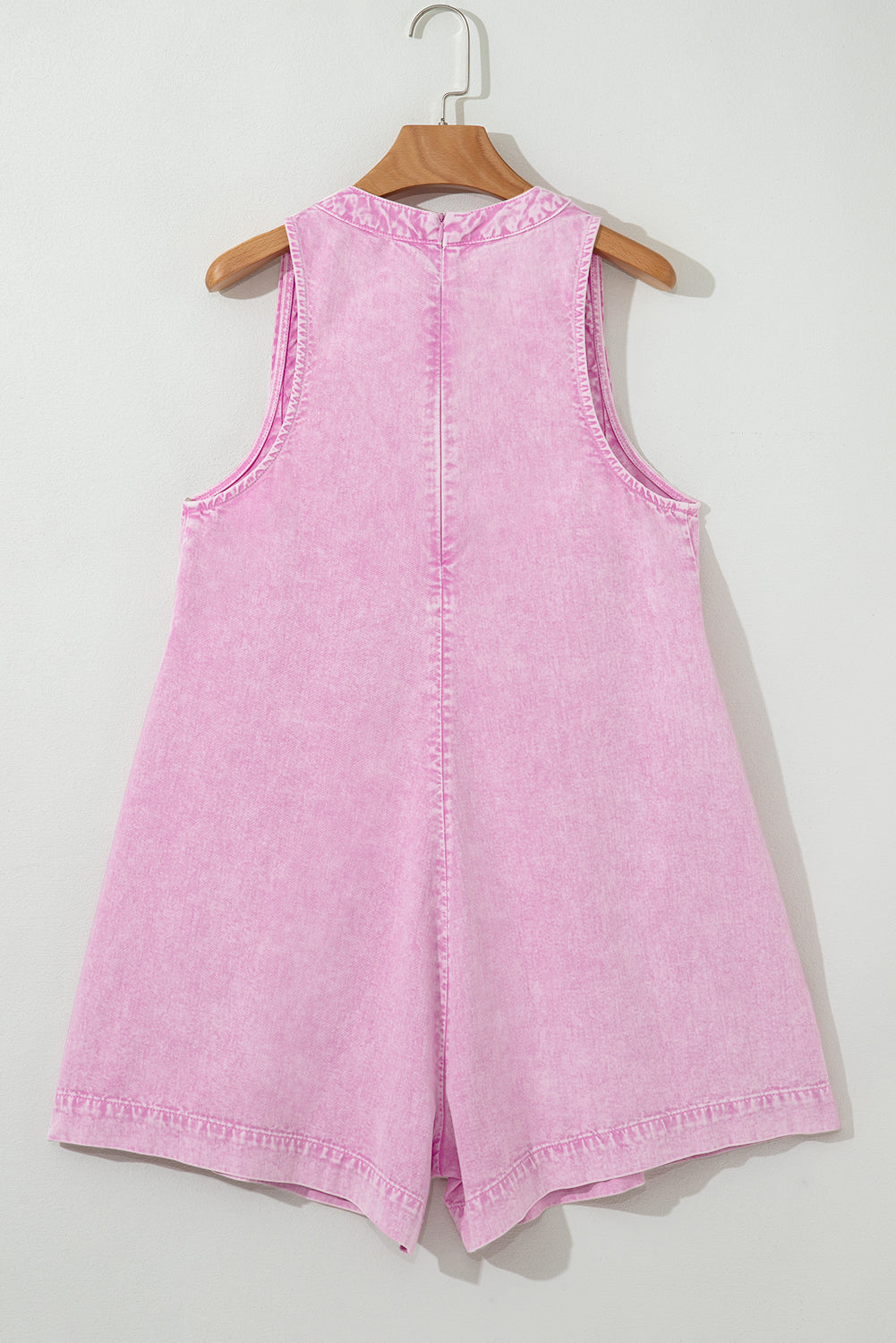 Bonbon Mineral Wash Pleated Bust V Neck Sleeveless Denim Romper Jumpsuits & Rompers JT's Designer Fashion