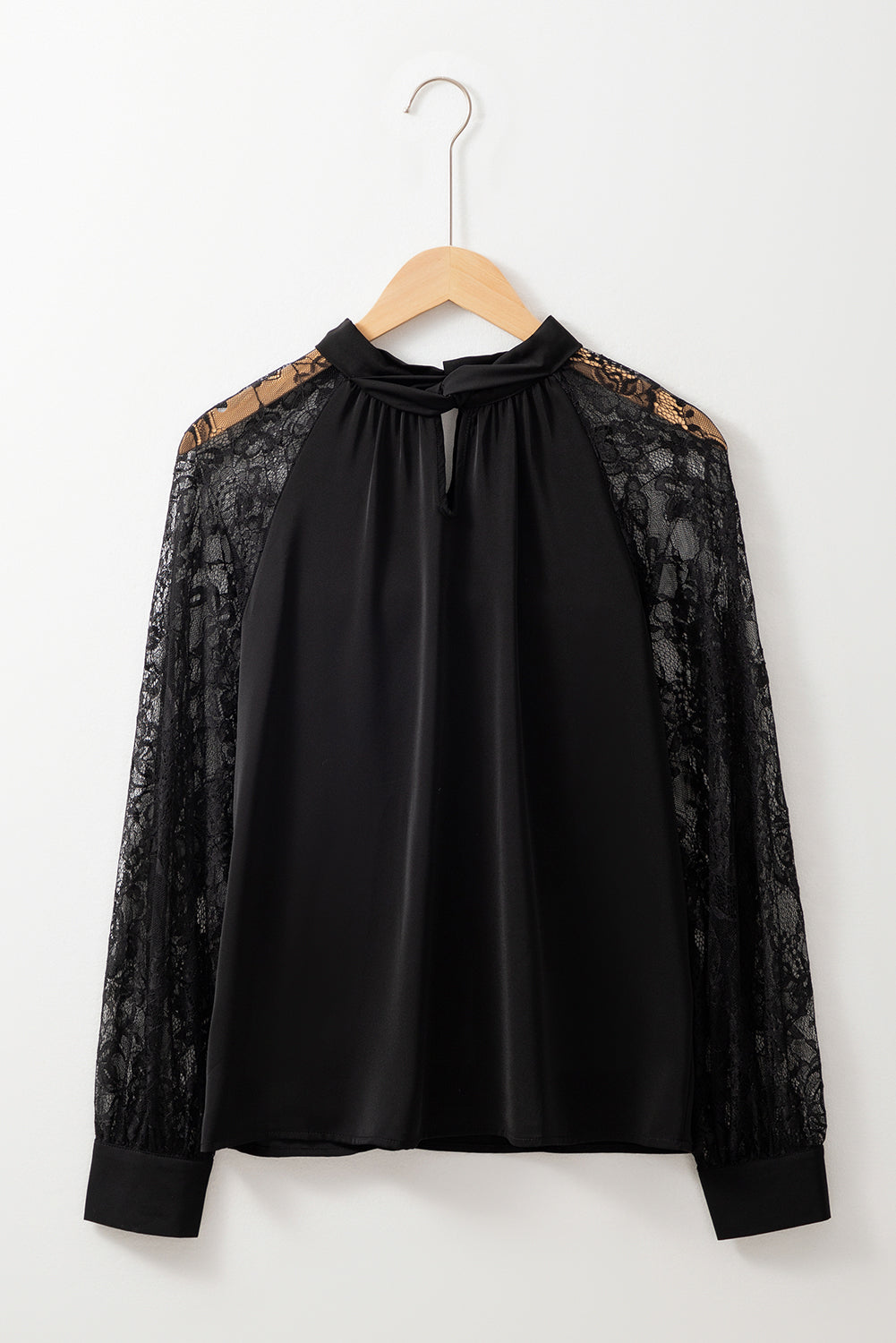Black Keyhole Neckline Floral Lace Raglan Sleeve Blouse Blouses & Shirts JT's Designer Fashion