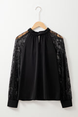 Black Keyhole Neckline Floral Lace Raglan Sleeve Blouse Blouses & Shirts JT's Designer Fashion