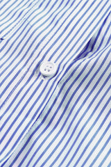 Blue Stripe Smocked Cuffed Striped Boyfriend Shirt with Pocket Blouses & Shirts JT's Designer Fashion