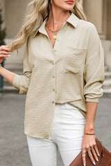 Beige Pure Color Patch Pocket Shirt Beige 100%Polyester Blouses & Shirts JT's Designer Fashion
