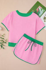 Bonbon Colorblock Edge Drop Shoulder T Shirt and Skort 2Pcs Set Short Sets JT's Designer Fashion