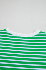 Dark Green Striped Cap Sleeve Tee and Shorts Set Short Sets JT's Designer Fashion