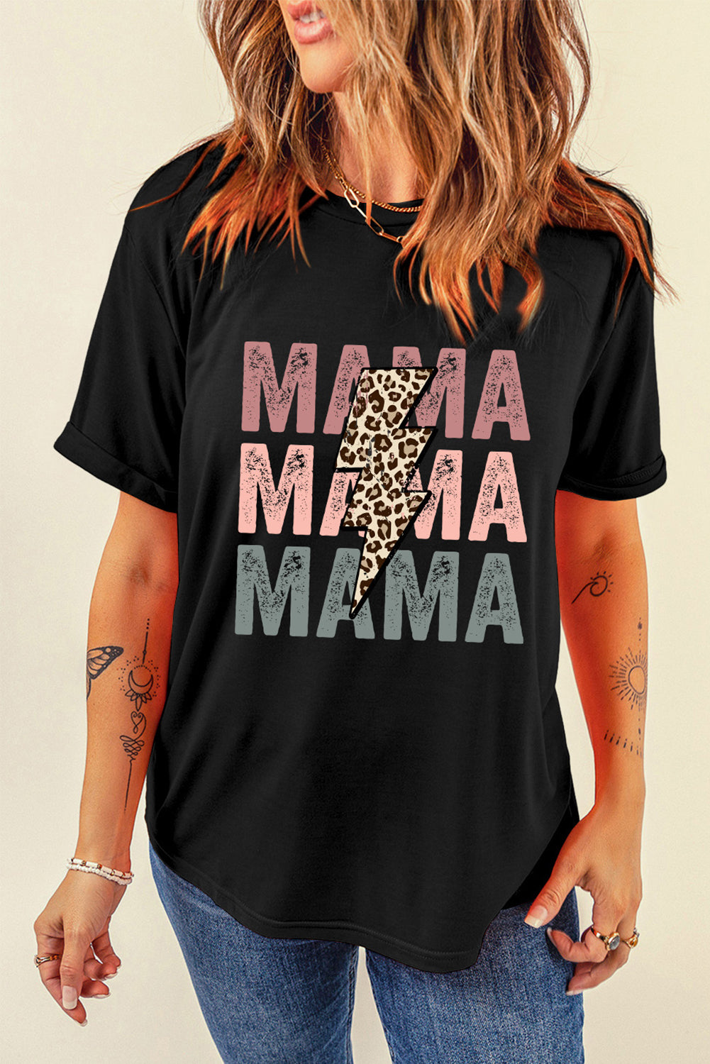 Black MAMA Bolt Graphic Tee Graphic Tees JT's Designer Fashion
