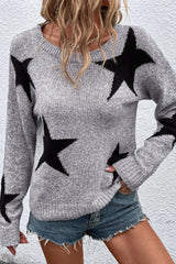 Gray Star Pattern Drop Shoulder Sweater Sweaters JT's Designer Fashion