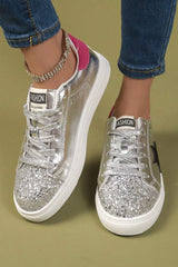 Silvery Metallic Luster Star Pattern Slip On Flat Shoes Women's Shoes JT's Designer Fashion