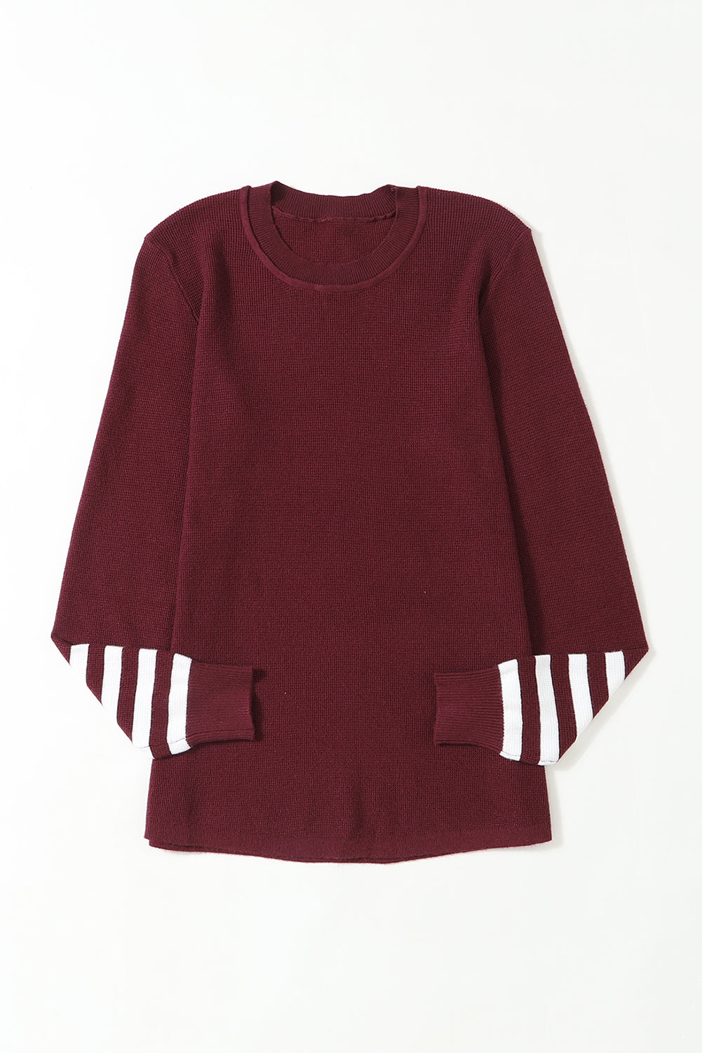 Red Striped Sleeve Plain Knit Sweater Sweaters JT's Designer Fashion