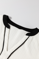 White Textured Colorblock V Neck Elegant Blouse Blouses & Shirts JT's Designer Fashion