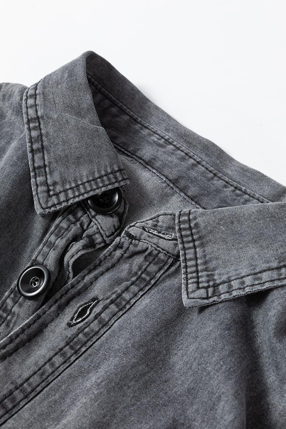 Medium Grey Mineral Wash Patched Pocket Split Denim Jacket Denim Jackets JT's Designer Fashion