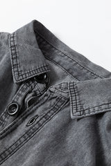 Medium Grey Mineral Wash Patched Pocket Split Denim Jacket Denim Jackets JT's Designer Fashion