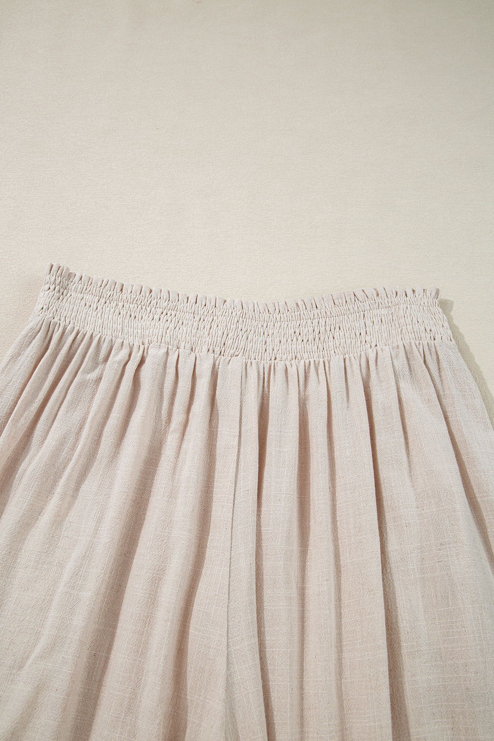 Beige Smocked High Waist Wide Leg Plus Size Pants Plus Size Bottoms JT's Designer Fashion