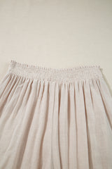 Beige Smocked High Waist Wide Leg Plus Size Pants Plus Size Bottoms JT's Designer Fashion
