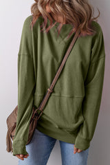 Vineyard Green Drop Shoulder Crisscross Stitching Pocketed Loose Sweatshirt Sweatshirts & Hoodies JT's Designer Fashion