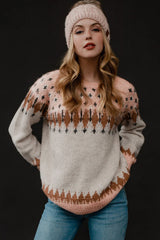 Multicolor Mixed Geometric Detail Raglan Sleeve Sweater Sweaters & Cardigans JT's Designer Fashion