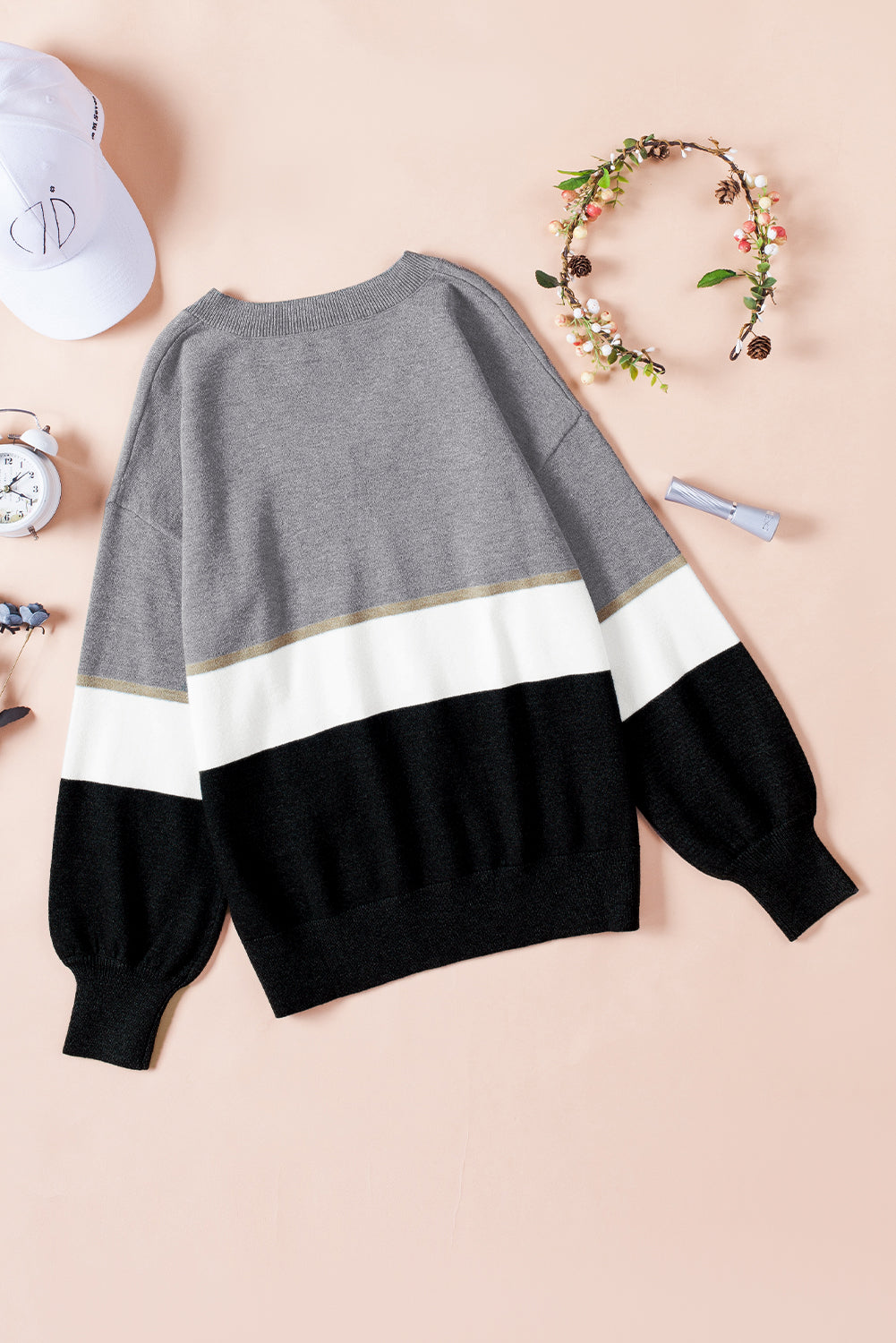 Gray Colorblock V Neck Sweater Sweaters & Cardigans JT's Designer Fashion