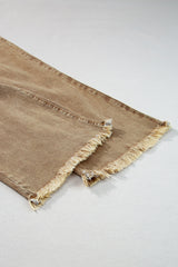 Light French Beige Acid Washed High Rise Cropped Wide Leg Jeans Jeans JT's Designer Fashion