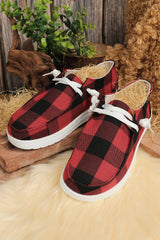 Fiery Red Vintage Plaid Lace Up Flat Shoes Women's Shoes JT's Designer Fashion