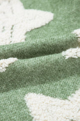 Green Sherpa Star Pattern Textured Sweater Cardigan with Pockets Cardigans JT's Designer Fashion