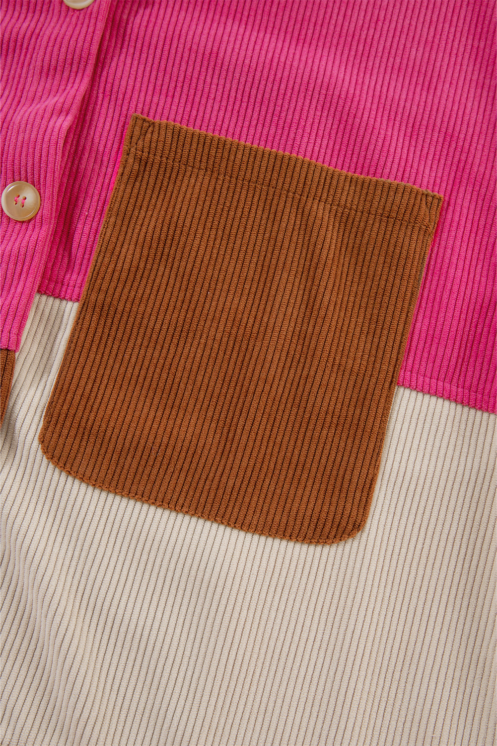 Rose Red Colorblock Curved Hem Corduroy Shacket with Pocket Jackets JT's Designer Fashion