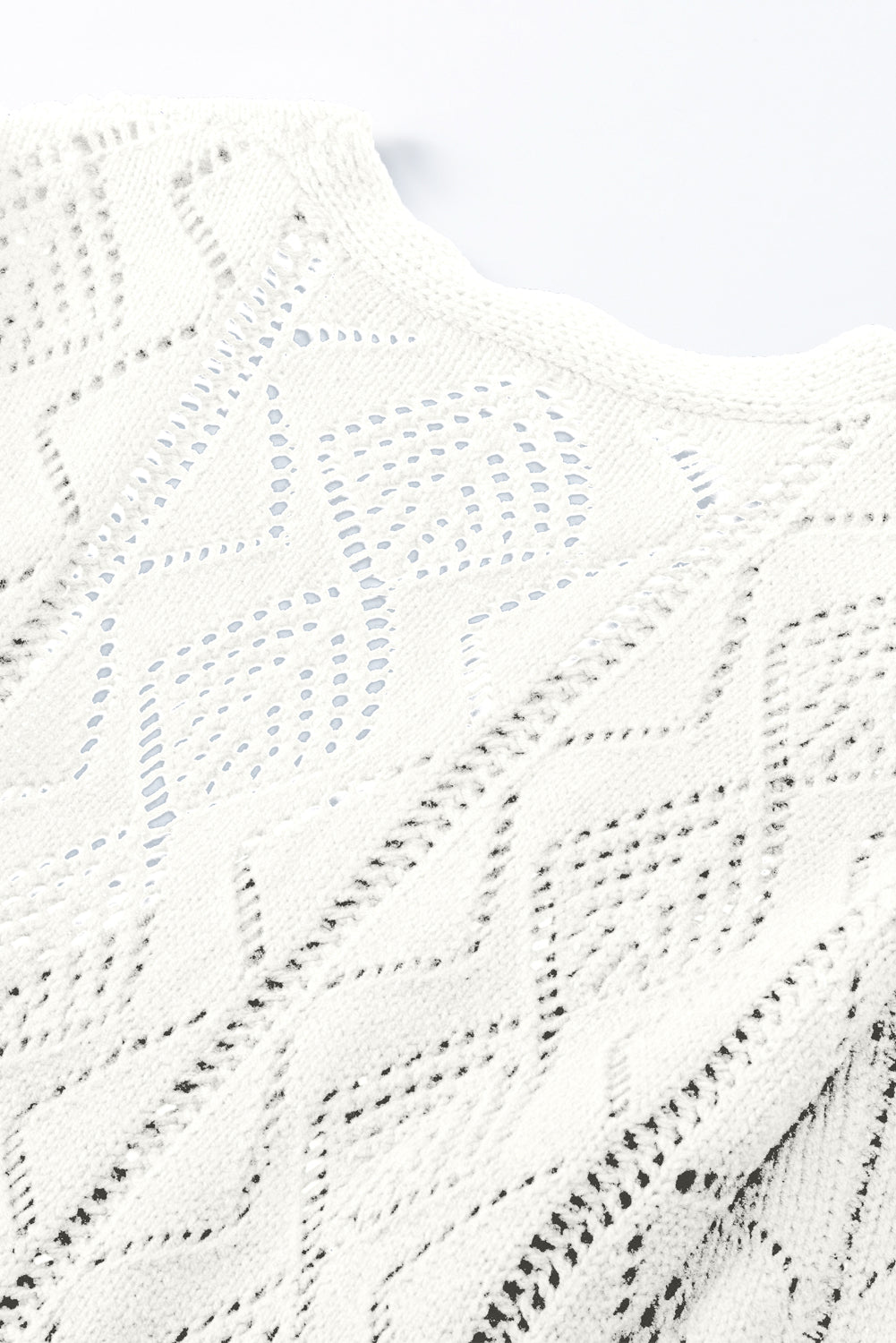 White Hollow-out Openwork Knit Cardigan Cardigans JT's Designer Fashion
